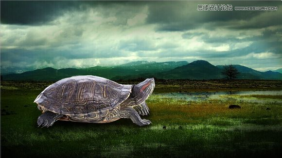 Photoshop合成乌龟拖着假山效果图,PS教程,图老师教程网