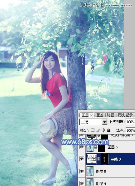 Photoshop调出树下美女淡淡的蓝色效果,PS教程,图老师教程网