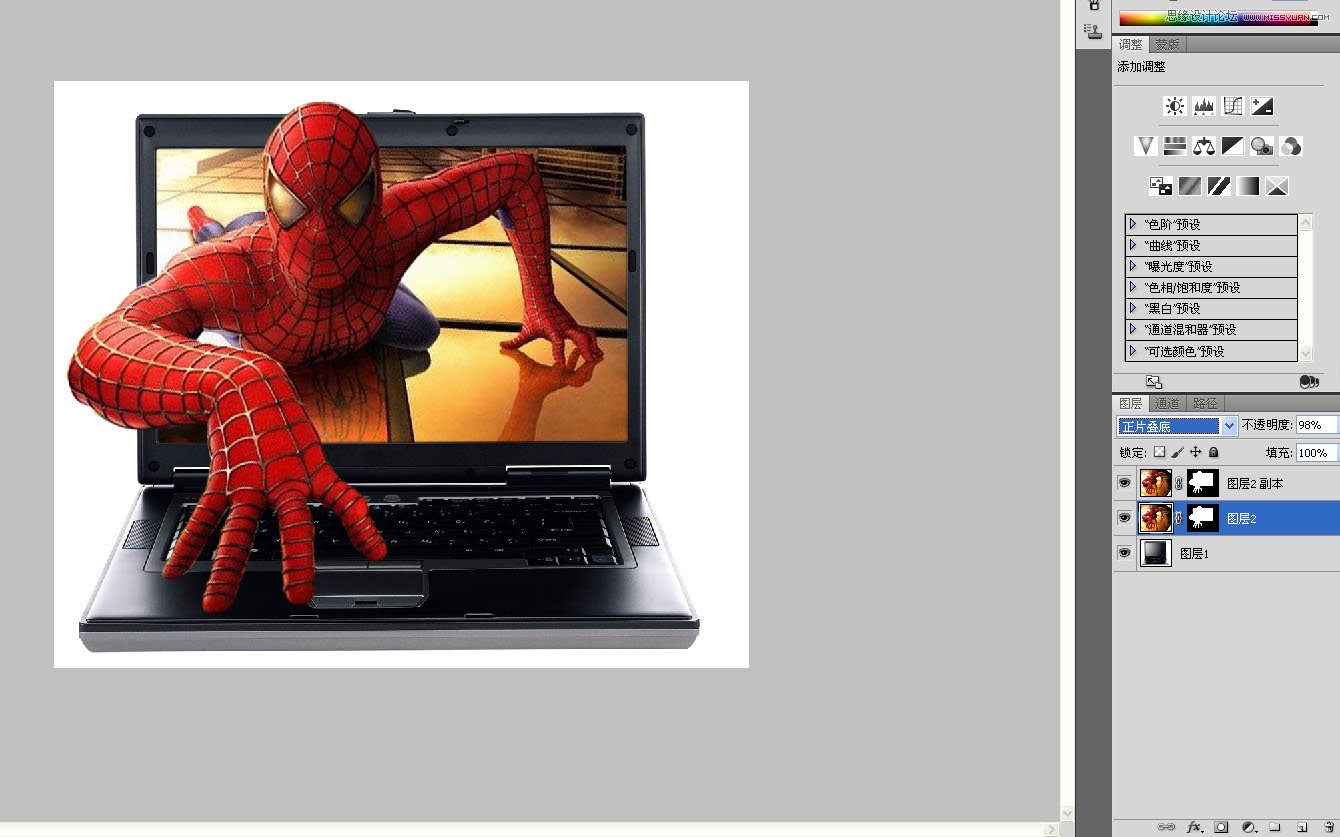 Photoshop制作蜘蛛侠钻出屏幕的效果,PS教程,图老师教程网