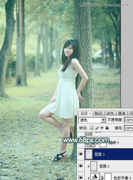 Photoshop调出树下美女淡淡的青色效果,PS教程,图老师教程网