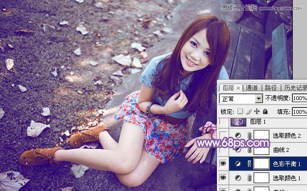 Photoshop调出公园女孩梦幻紫色效果,PS教程,图老师教程网