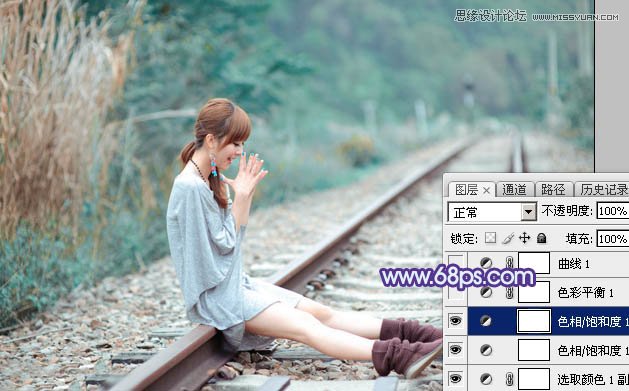 Photoshop调出铁路人像梦幻蓝色效果,PS教程,图老师教程网