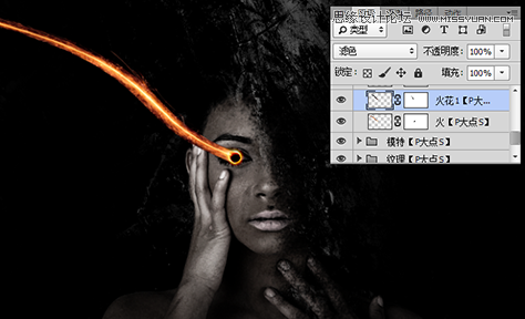 Photoshop合成创意的火焰光线眼球的少女,PS教程,图老师教程网