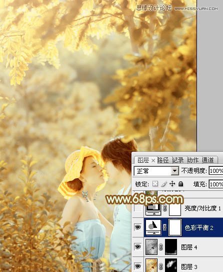 Photoshop调出公园情侣照片秋季金黄色调,PS教程,图老师教程网