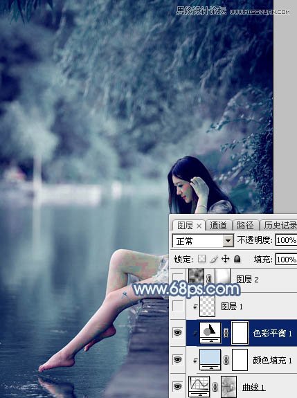 Photoshop调出河边女孩唯美的蓝色效果,PS教程,图老师教程网