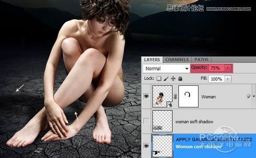 Photoshop合成坐在干涸土地上沉思女人,PS教程,图老师教程网