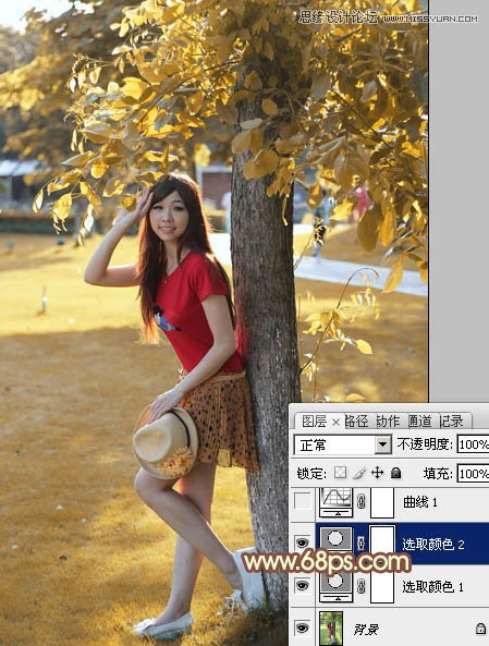 Photoshop调出公园女孩秋季淡黄色调,PS教程,图老师教程网