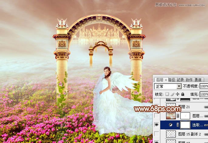 Photoshop合成天使门前的婚纱美女,PS教程,图老师教程网