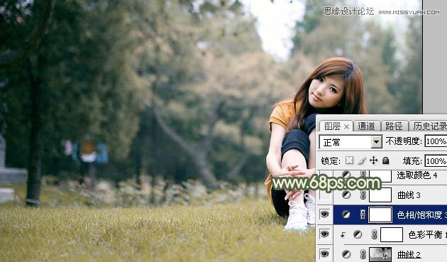 Photoshop调出草地女孩秋季淡黄色调,PS教程,图老师教程网