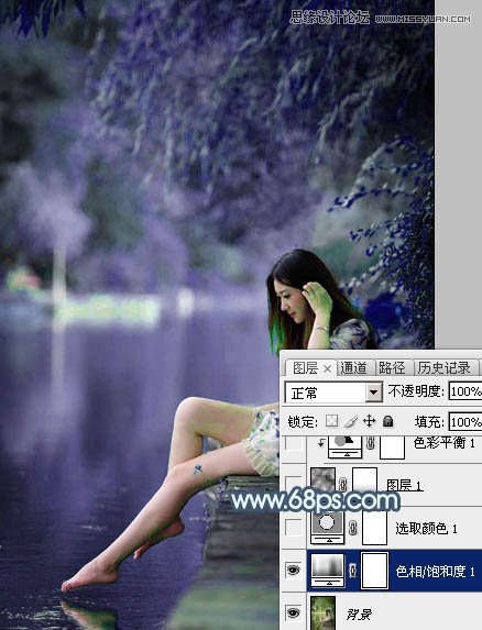 Photoshop调出河边美女梦幻蓝色效果,PS教程,图老师教程网