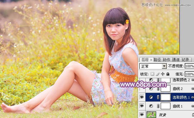 Photoshop调出草地美女梦幻紫色效果,PS教程,图老师教程网