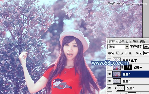 Photoshop调出林中美女梦幻的紫色效果,PS教程,图老师教程网