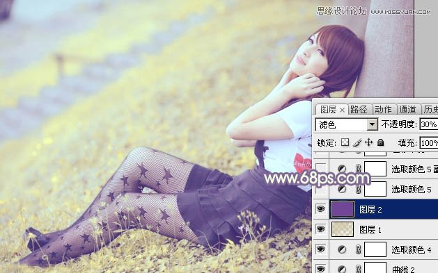 Photoshop调出公园美女梦幻紫色肤色效果,PS教程,图老师教程网