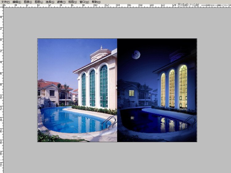 Photoshop把建筑照片调成逼真的夜景效果,PS教程,图老师教程网