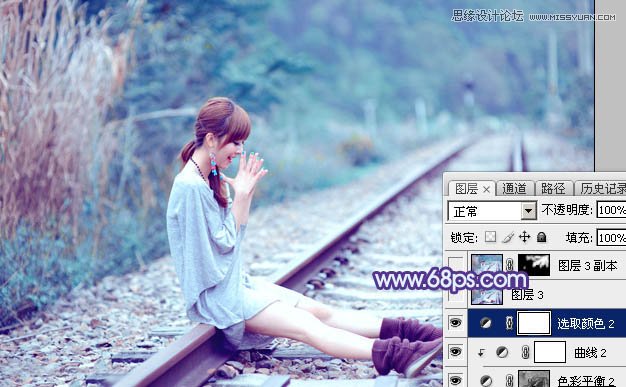 Photoshop调出铁路人像梦幻蓝色效果,PS教程,图老师教程网