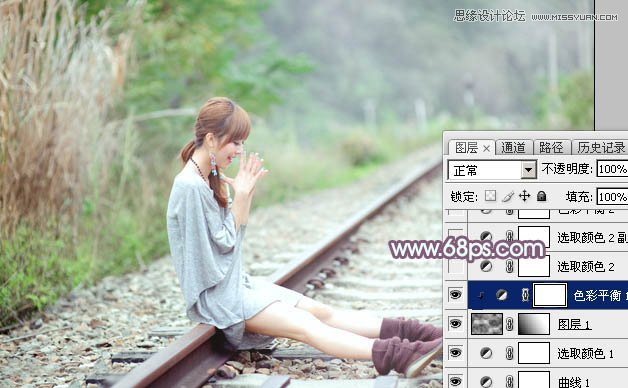 Photoshop调出铁轨上的外景女孩唯美暖色效果,PS教程,图老师教程网