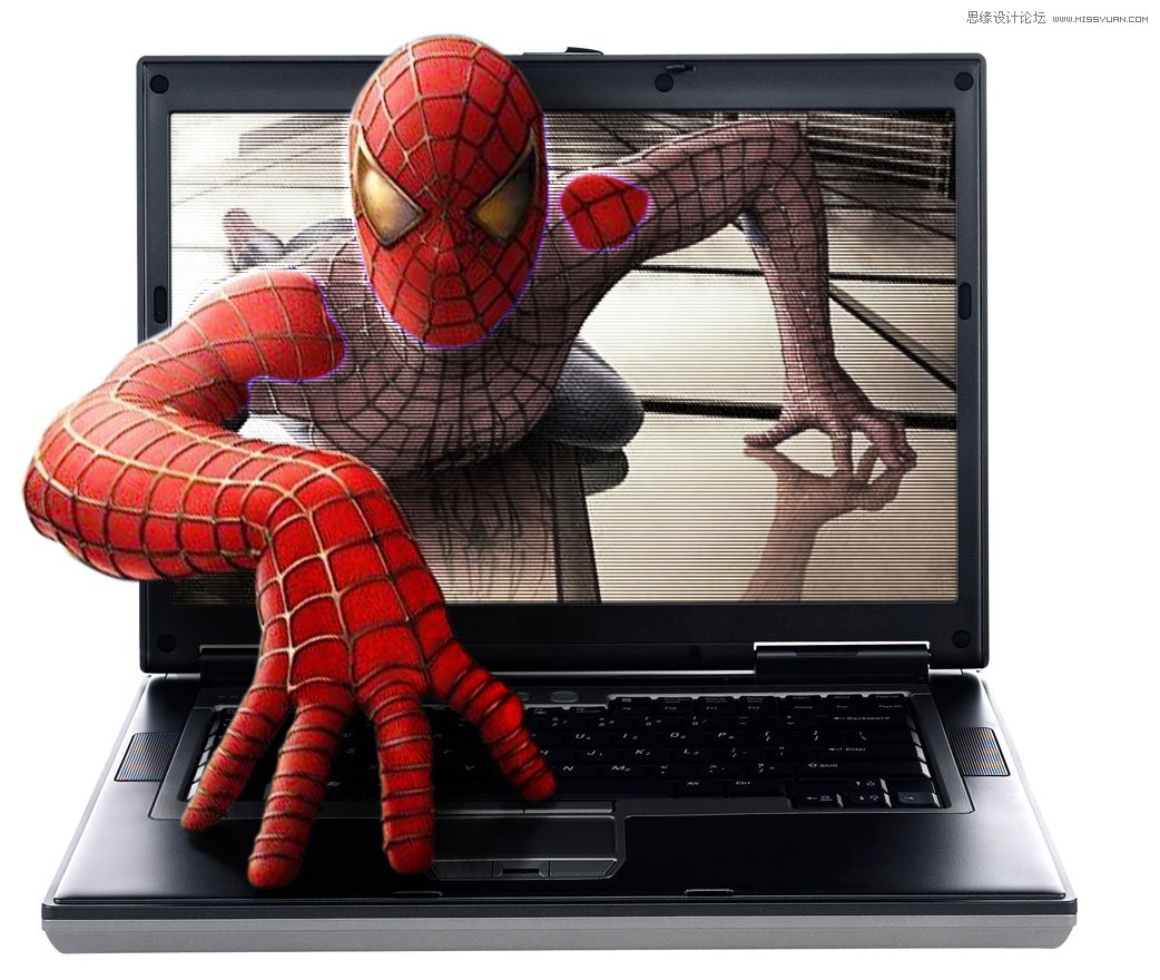 Photoshop制作蜘蛛侠钻出屏幕的效果,PS教程,图老师教程网