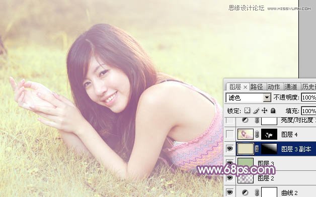 Photoshop给草地美女调出淡淡的紫色效果,PS教程,图老师教程网