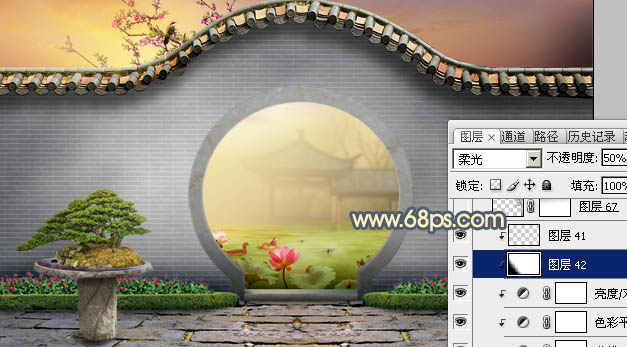 Photoshop合成中国风意境园林效果图,PS教程,图老师教程网