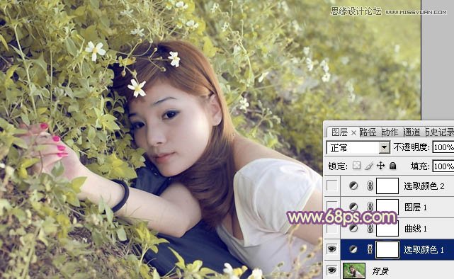Photoshop调出草地上的美女泛黄效果,PS教程,图老师教程网