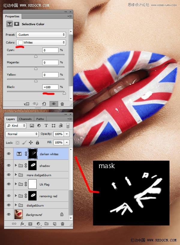 Phootoshop给美女嘴唇添加漂亮的旗帜图案,PS教程,图老师教程网