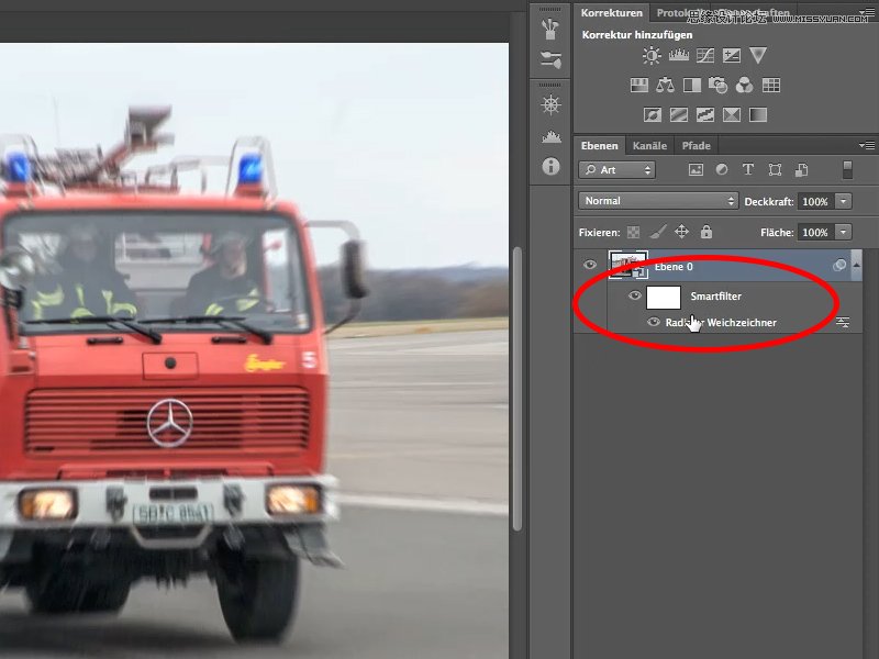 Photoshop教你用滤镜制作动感行驶的消防车,PS教程,图老师教程网