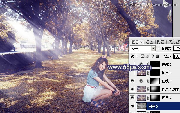 Photoshop调出公园美女绚丽光线效果图,PS教程,图老师教程网
