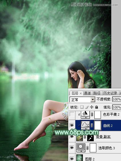 Photoshop调出河边清纯女孩清新的绿色调,PS教程,图老师教程网