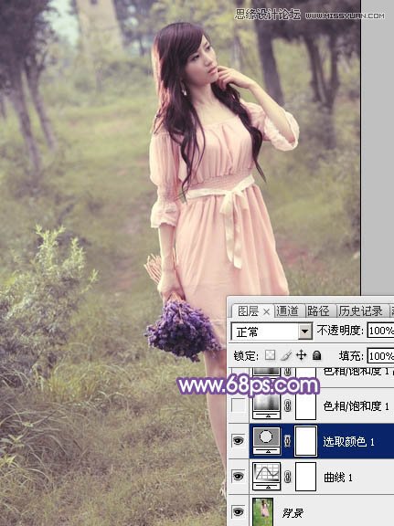 Photoshop调出林中模特唯美紫色效果,PS教程,图老师教程网