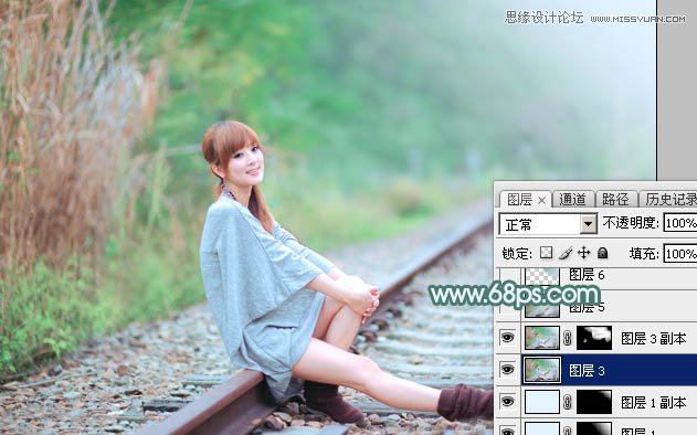 Photoshop调出铁道美女照片柔美肤色效果,PS教程,图老师教程网