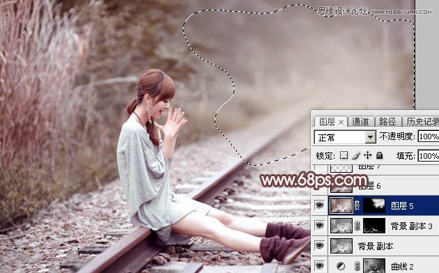 Photoshop调出铁轨边的美女逆光冷色效果,PS教程,图老师教程网