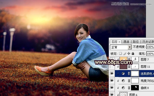 Photoshop给草地女孩添加唯美的夕阳黄昏景色,PS教程,图老师教程网