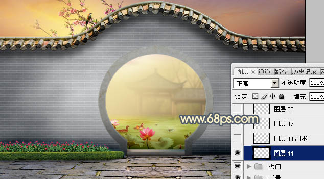 Photoshop合成中国风意境园林效果图,PS教程,图老师教程网