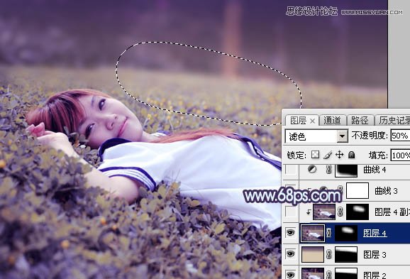 Photoshop调出草地美女唯美梦幻紫色效果,PS教程,图老师教程网