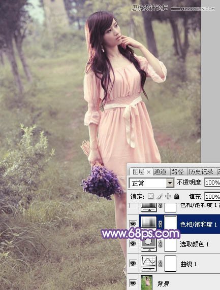 Photoshop调出林中模特唯美紫色效果,PS教程,图老师教程网