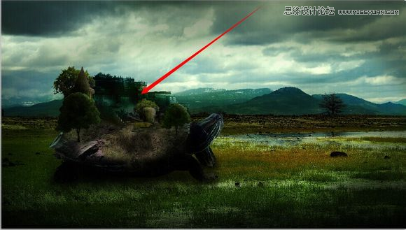Photoshop合成乌龟拖着假山效果图,PS教程,图老师教程网