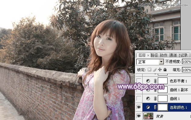 Photoshop调出围墙边美女梦幻紫色调,PS教程,图老师教程网