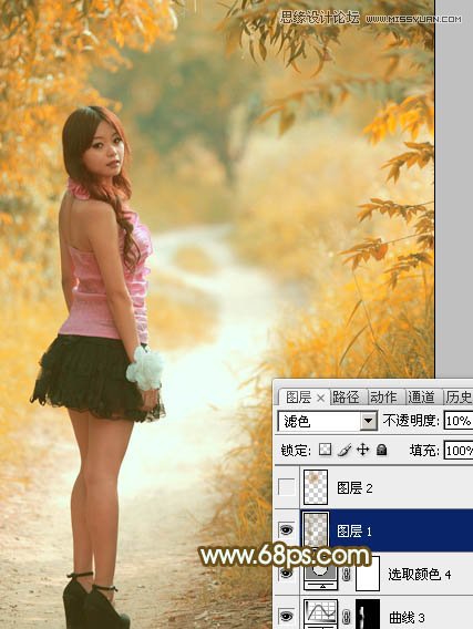 Photoshop调出树林下美女秋季金黄色场景,PS教程,图老师教程网