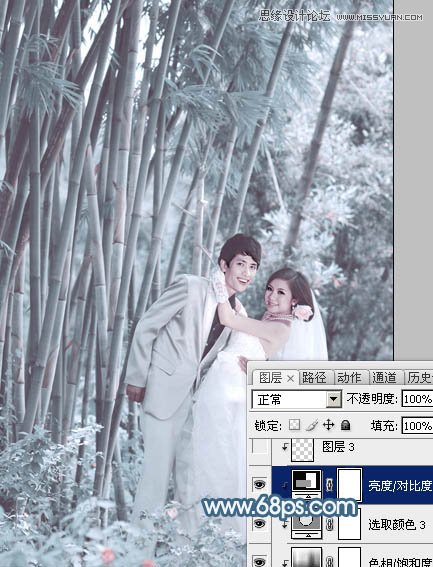 Photoshop调出林中婚纱照片唯美的青色调,PS教程,图老师教程网