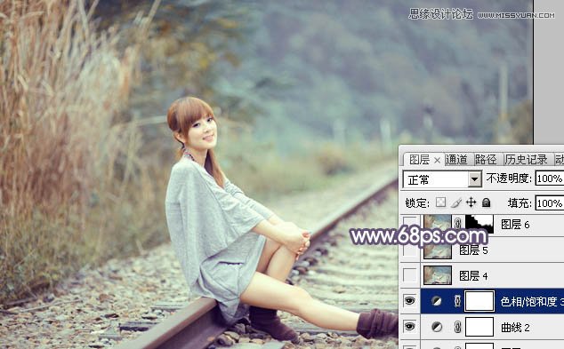 Photoshop调出铁路女孩唯美的日系效果,PS教程,图老师教程网