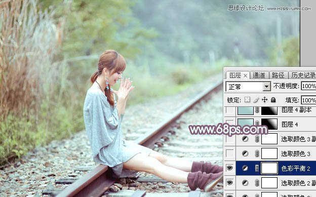 Photoshop调出铁轨上的外景女孩唯美暖色效果,PS教程,图老师教程网