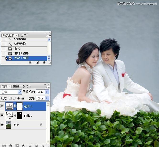 Photoshop调出湖边婚纱照片冷色效果,PS教程,图老师教程网