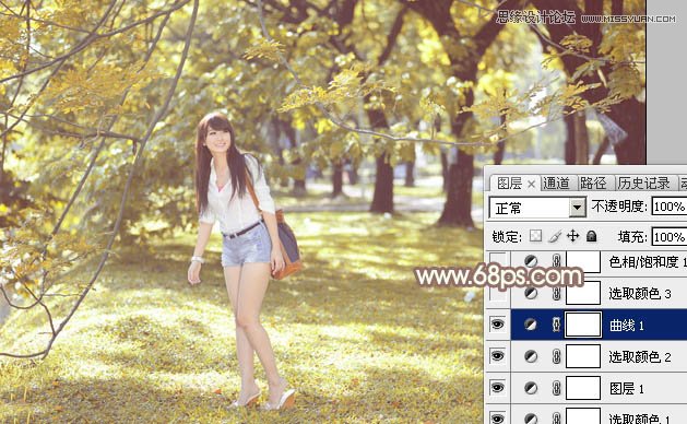 Photoshop调出夏季公园美女秋季淡黄色调,PS教程,图老师教程网