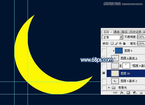 Photoshop绘制蓝色梦幻星光装饰的月亮,PS教程,图老师教程网