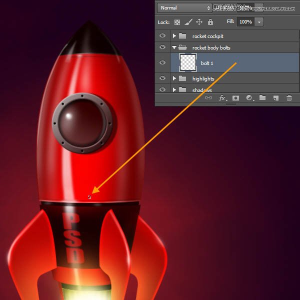Photoshop绘制立体质感的卡通小火箭,PS教程,图老师教程网