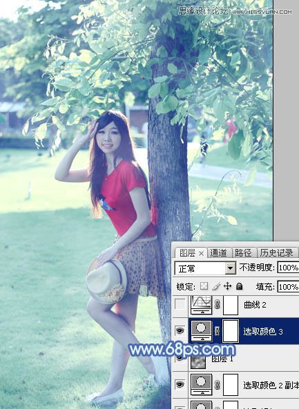 Photoshop调出树下美女淡淡的蓝色效果,PS教程,图老师教程网
