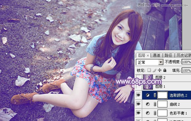 Photoshop调出公园女孩梦幻紫色效果,PS教程,图老师教程网