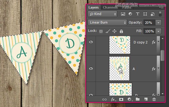 Photoshop设计简单的印花三角旗效果图,PS教程,图老师教程网