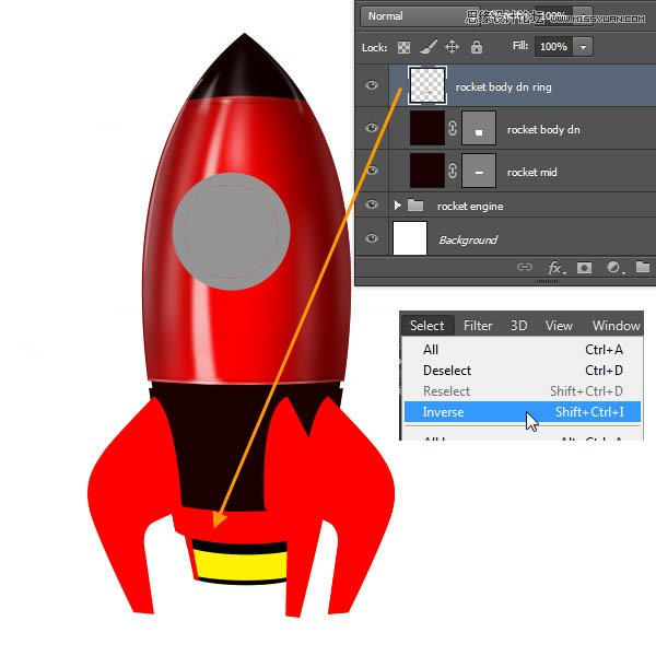 Photoshop绘制立体质感的卡通小火箭,PS教程,图老师教程网