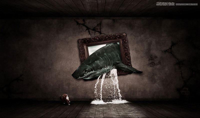 Photoshop合成一条逃离相框的鲨鱼,PS教程,图老师教程网